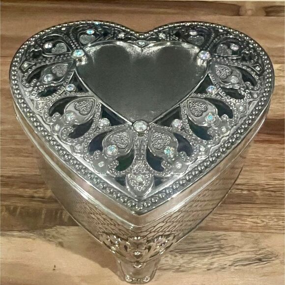 Things Remembered Swarovski Crystals Heart Shape Mirror Jewelry Trinket Box - Picture 2 of 9